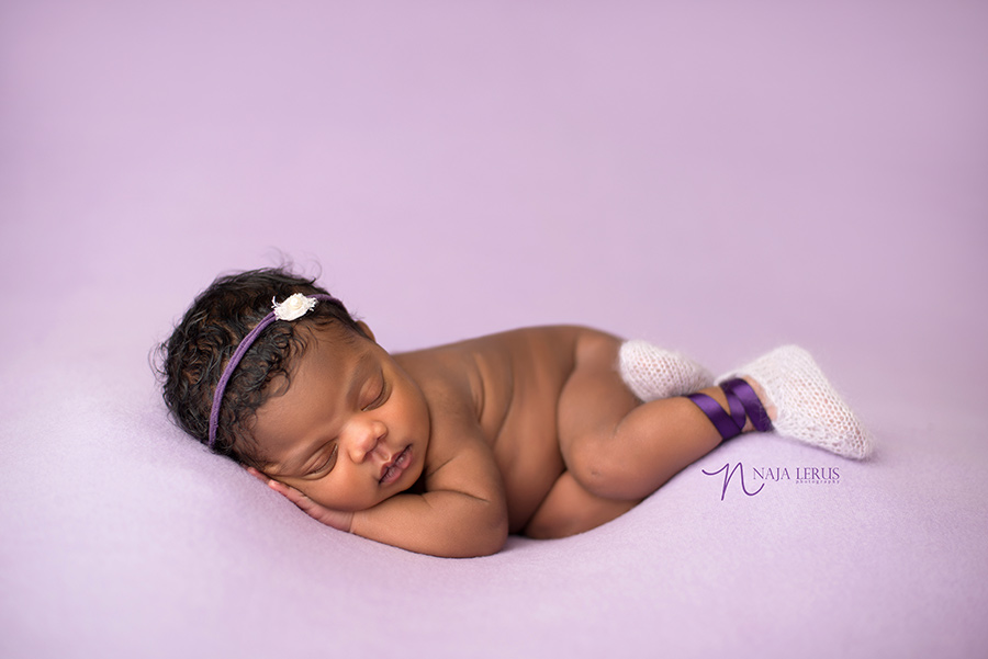 chicago newborn photographer baby girl with ballerina slippers