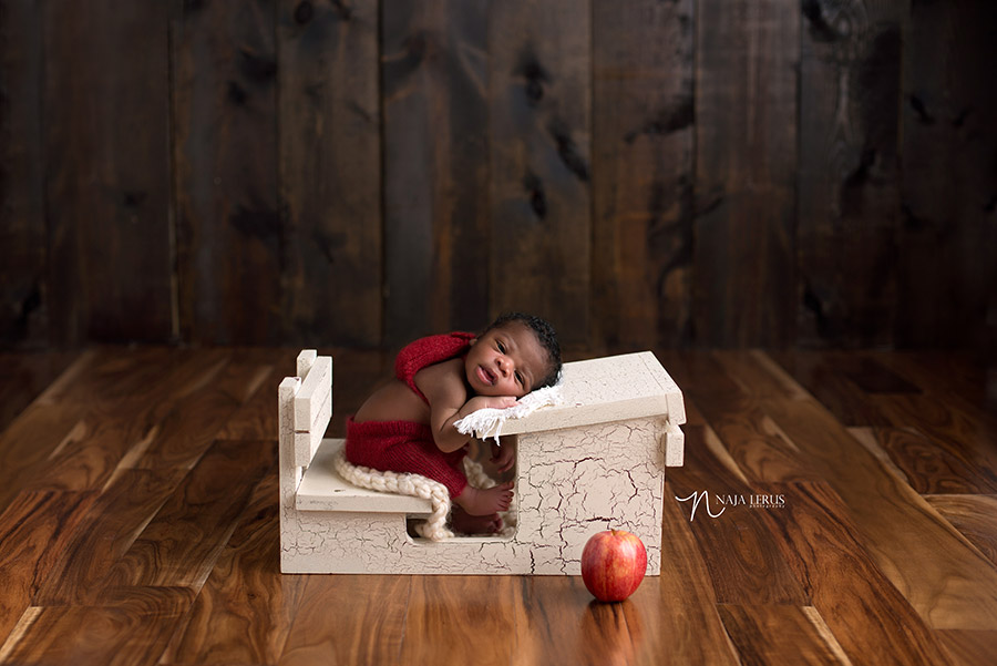 back to school newborn baby at desk prop chicago IL and evanston IL