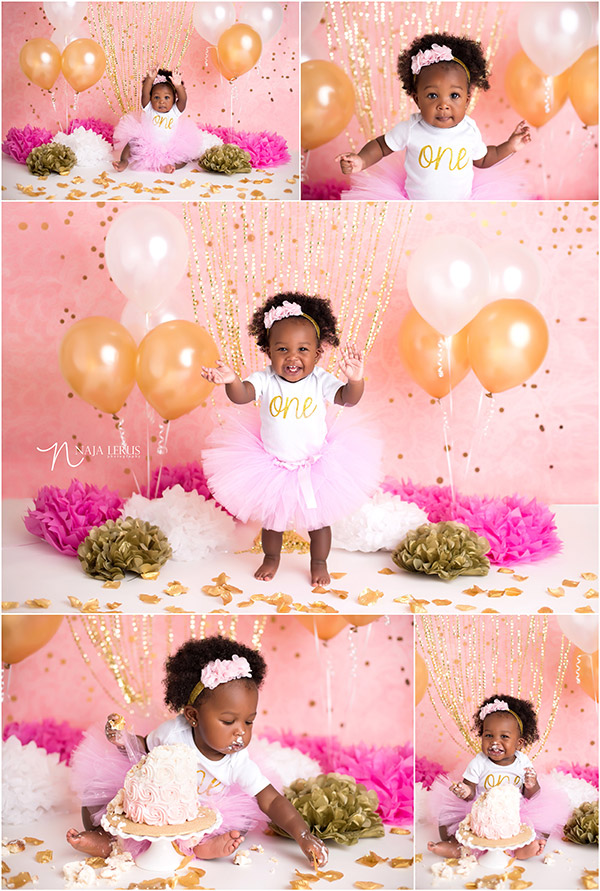 cake smash chicago baby photographer happy first birthday shoot