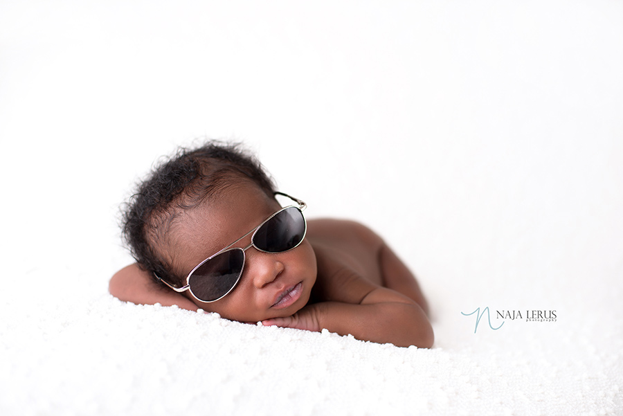 newborn baby with sunglasses on chicago IL newborn photographer