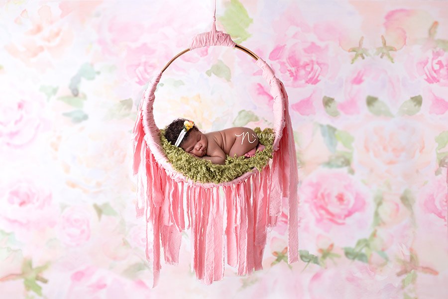 chicago newborn photographer with baby in dream catcher