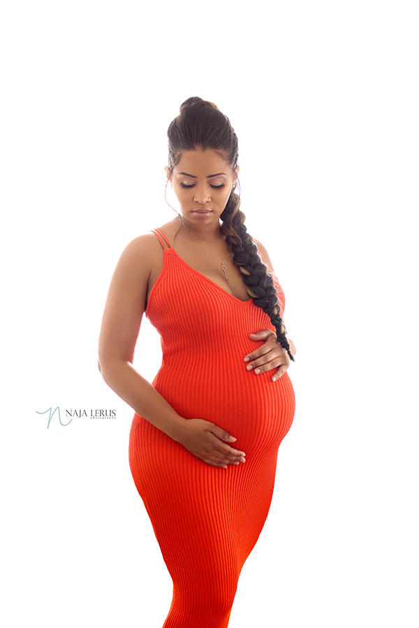 orange maternity dress chicago pregnancy photographer