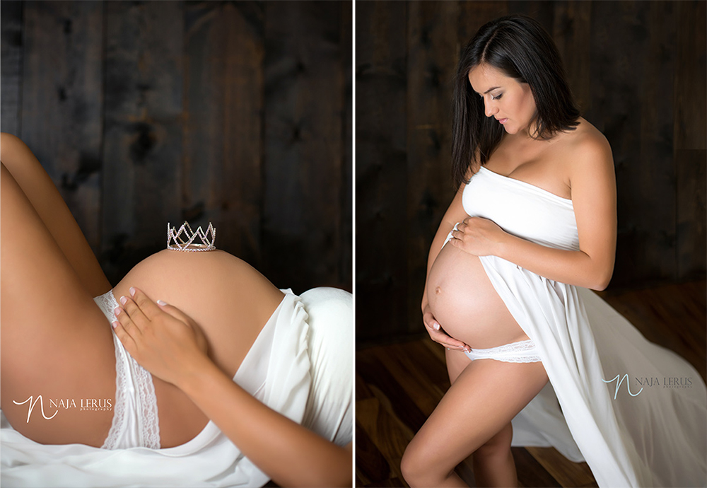 maternity gown photo session crown on belly