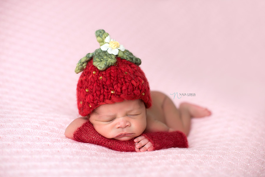 summer strawberry hat prop newborn in Chicago