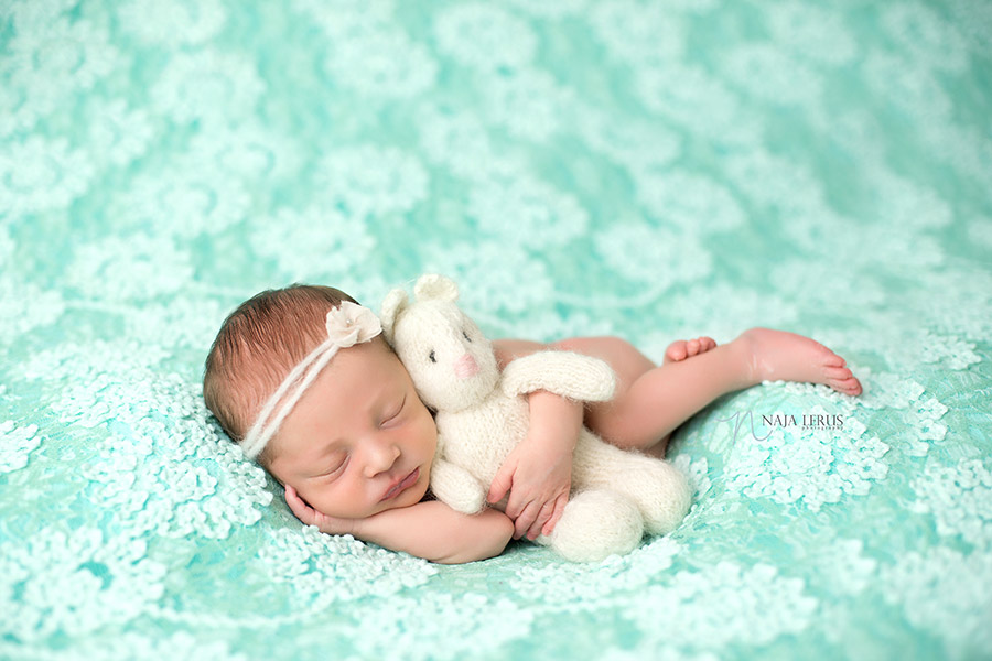 baby with teddy bear adorable posing chicago il