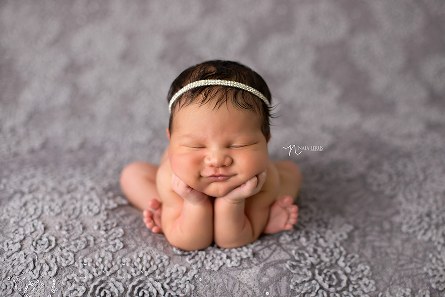 froggy pose smiling happy baby chicago newborn portraiture