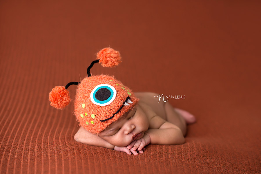 newborn monster hat prop chicago IL photography